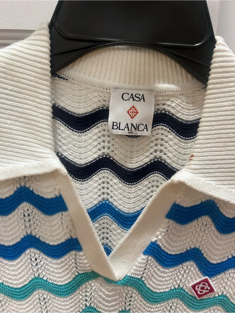 Casa Blanca Kids' White Wave-Knit Polo Dress with Multicolor Stripes